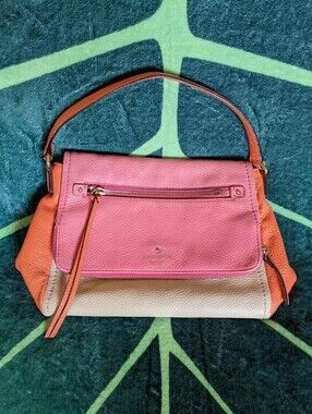 Kate Spade 🧡🩷🤍 Colorblock Leather Shoulder Bag in Pink, Orange & Cream